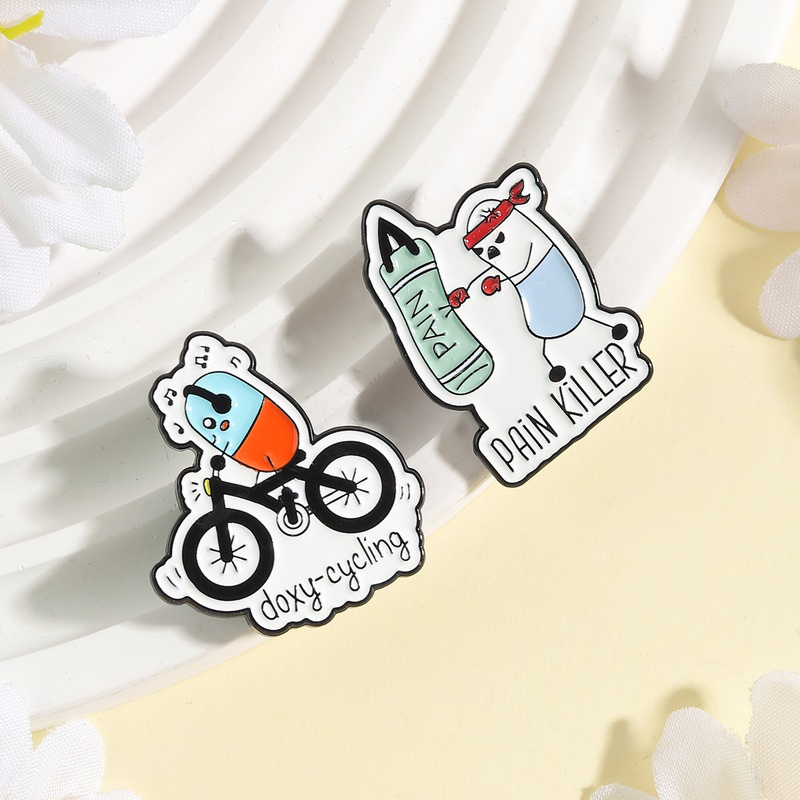 Science Buddies - Doxy-cycling Emaille Pins Cartoon Pijnstiller Broches