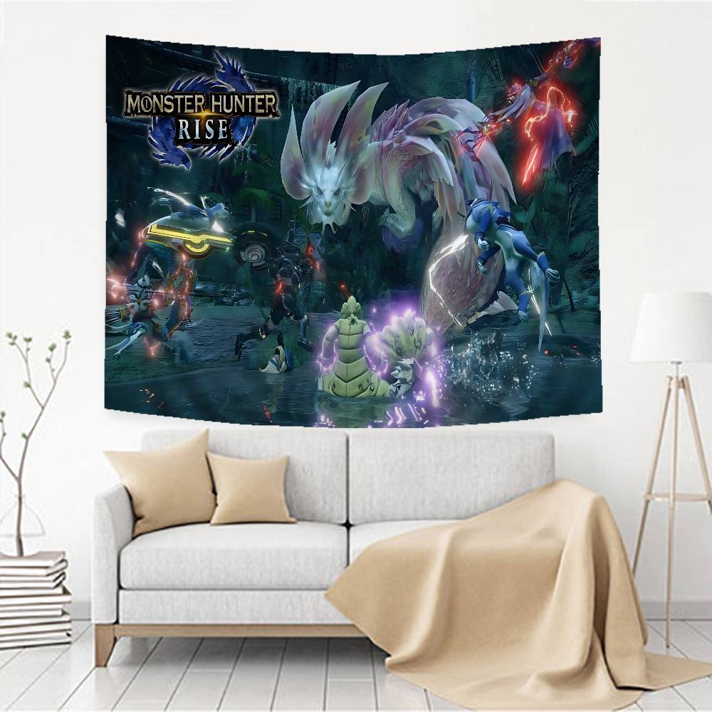 Science Hunter - Klassieke Videogames Monster Hunter Cartoon Wandtapijt